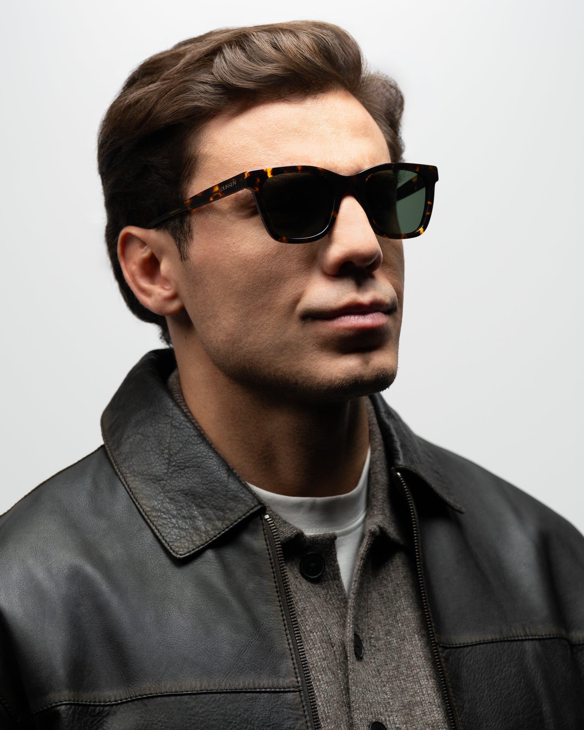 Falcon Brown Havana sunglasses green lenses man wearing