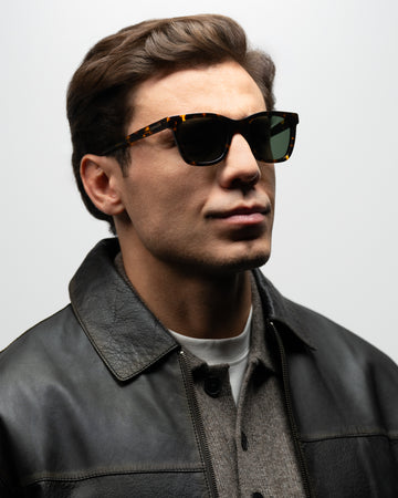 Falcon Brown Havana sunglasses green lenses man wearing