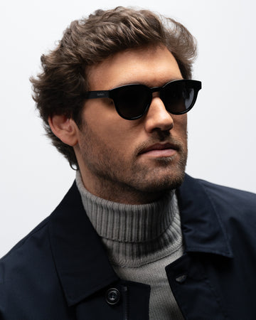 Milo Black round acetate sunglasses man wearing