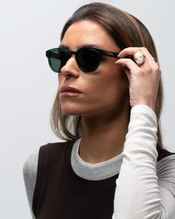 Milo Green round sunglasses woman wearing