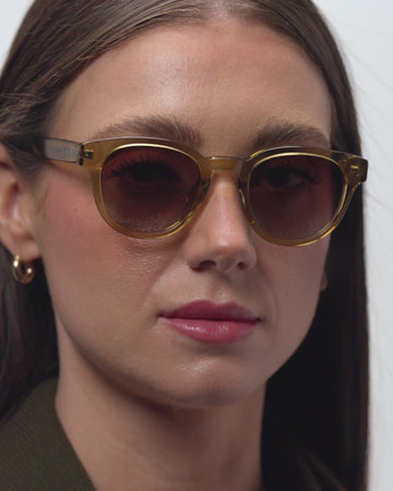 Milo Yellow round sunglasses woman wearing slow motion