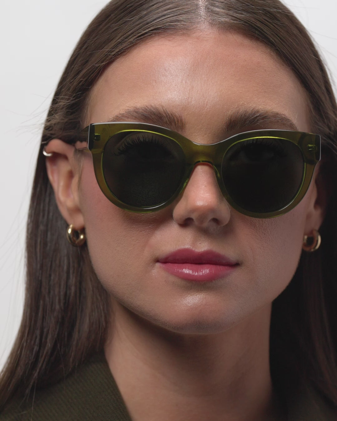 Olivia Khaki sunglasses woman wearing slow motion